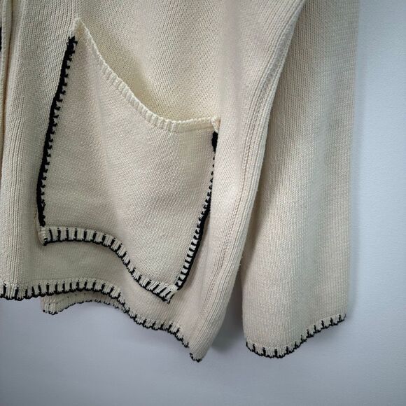 Zara Women’s Cream Black Contrasting Topstitch Oversized Pocket Cardigan Sweater - Picture 12 of 16